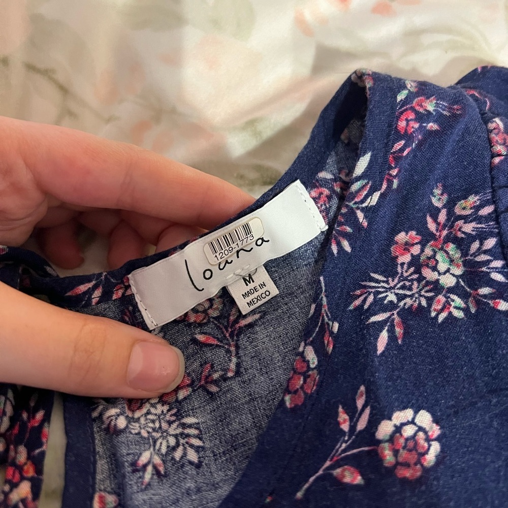 Louna Navy Floral Puff Sleeve Romper Boho Bohemian Cottagecore Prairie Size M - Picture 4 of 6